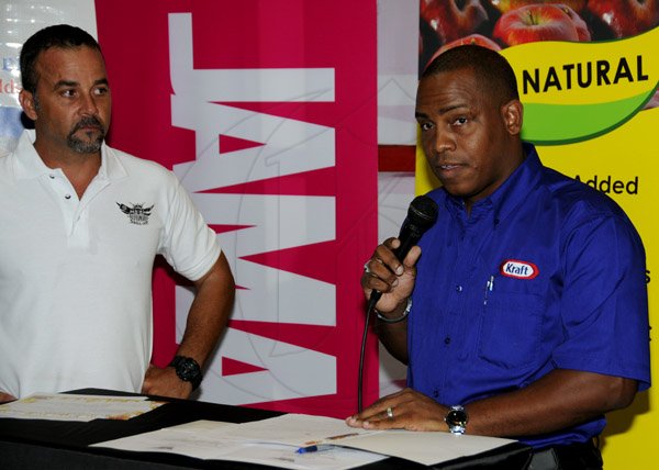 Winston Sill / Freelance Photographer
Media Launch of the All Jamaica Grill Off 2013, held at Fiction Club, Market Place, Constant Spring Road on Saturday April 13, 2013. Here are Craig Powell, Promoter; and Romaro Samuels (right), of Facey Commodity Company.