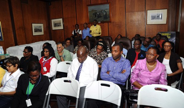 Norman Grindley/Chief Photographer 
Guests listen keenly at Monday's soft  launch of GSAT Tutor at The Gleaner's North Street, central Kingston offices. By early January 2013, The Gleaner, in collaboration with A-Plus Learning Limited will launch the online training tool which is full of animation for students preparing for the Grade Six Achievement Test.