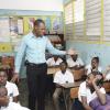 Jermaine Barnaby/Photographer<\n>Jermein Reynolds of Spanish Town Primary talking to students in his class about their Gsat expectations on Monday June 15, 2015.