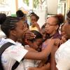 Jermaine Barnaby/Photoghrapher
St Georges Girls school vice principal, Donna Lawson with girls from her school who had passed for traditional high schools in the Gsat exams the results were announced at their school on Thursday June 18, 2015.