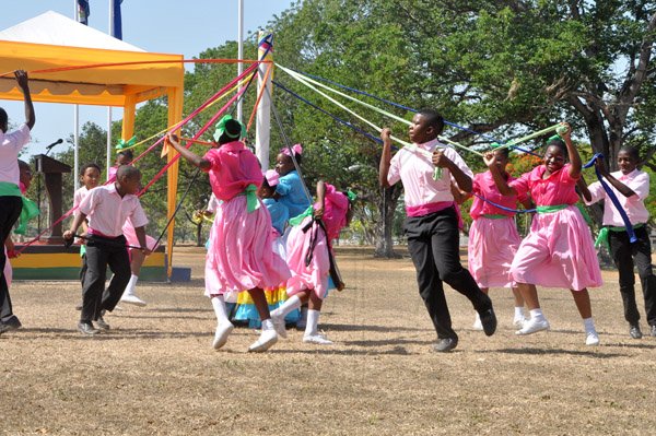 Jermaine Barnaby/Photographer
Students from the Liberty Learning Center doing the Maypole dance at the Annual Independence Day Ceremony at  King's House on Wednesday, August 6, 2014.