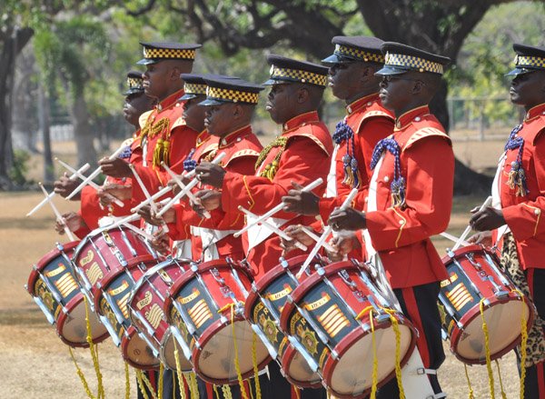 Jermaine Barnaby/Photographer
The massed bands and corps of drums perform a stint at the Annual Independence Day Ceremony at  King's House on Wednesday, August 6, 2014.