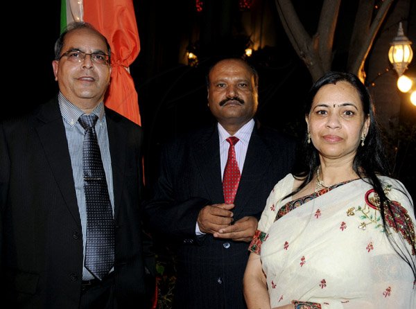 Winston Sill / Freelance Photographer
India High Commissioner to Jamaica Pratap Singh and wife Prem Lata Singh host a reception to mark the occasion of 64th Republic Day of India, held at India House, East King's House Road on Saturday night January 26, 2013.  Here are Anil Saxena (left); High Commissioner Singh (centre); and Prem Lata Singh (right).