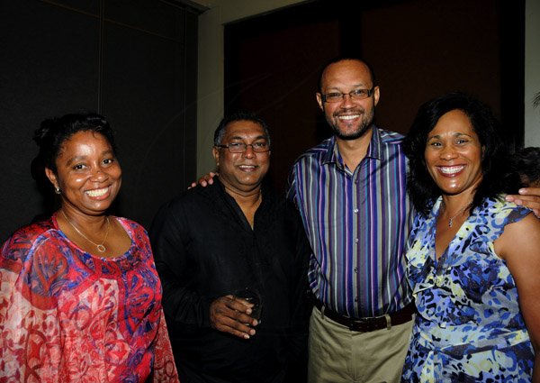 Winston Sill / Freelance Photographer
The National Council for Indian Culture in Jamaica host Cocktail Reception in honour of Vishu Tolan, held at Jamaica Pegasus Hotel, New Kingston on Sunday night March 3, 2013. Here are Barbara Johnson (left); Vishu Tolan (second left); Linley Reynolds (second right); and diana Reynolds (right).