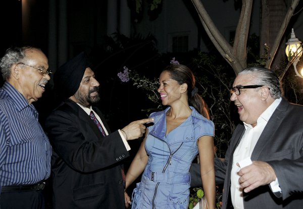 Winston Sill / Freelance Photographer
Outgoing Indian High Commissioner to Jamaica Mohinder Grover and his wife Vardeep Grover host their Farewell Reception, held at India House, East King's House Road on Friday night August 24, 2012. Here are Cedric Harper (left); High Commissioner Grover (second left); Annie ???? (second right); and Robert MacMillan (right).