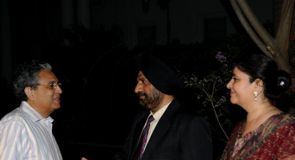 Winston Sill / Freelance Photographer
Outgoing Indian High Commissioner to Jamaica Mohinder Grover and his wife Vardeep Grover host their Farewell Reception, held at India House, East King's House Road on Friday night August 24, 2012. Here are Bindley?? Sangster (left); High Commissioner Grover (centre); and Vardeep Grover (right).