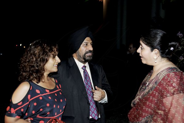 Winston Sill / Freelance Photographer
Outgoing Indian High Commissioner to Jamaica Mohinder Grover and his wife Vardeep Grover host their Farewell Reception, held at India House, East King's House Road on Friday night August 24, 2012. Here are Justice Ingrid Mangatal (left); High Commissioner Grover (centre); and Vardeep Grover (right).