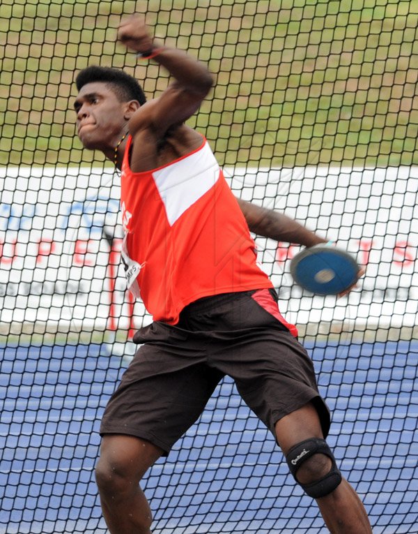 Ian Allen/Staff Photographer
Federick Dacres in the Men Discus at the VMBS Intercollegiate Track and Field Championships 2014 at the UWI/Usain Bolt track.