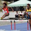 Ian Allen/Staff Photographer
Rushell Clayton left of University of the West Indies(UWI Mona got the better of Jenieve Russell right of Utech in the 400m hurdles final at the VIctoria Mutual Building Society(VMBS) Intercol Track and Field Championships 2014 at UWI/Usain Bolt Track.