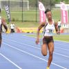 Ian Allen/Staff Photographer
Elaine Thompson right of Utech winning the Women's 100m finals ahead of Audra Segree centre and Kedisha Dallas left both from G.C.Foster College during the VMBS Intercollegiate Track and Filed Championships 2014 at the UWI/Usain Bolt Track