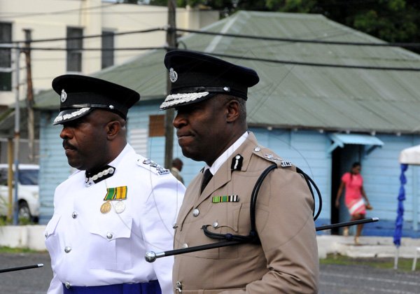 Winston Sill / Freelance Photographer
Island Special Constabulary Force (ISCF) Change of Command Parade for new Commandant James Golding, held at the ISCF Headquarters, Herman Barracks on Saturday October 6, 2012. Here are new Commandant James Golding (left); and Commissioer Owen Ellington (right).