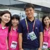 Seung Yeon Kim (centre) and other members of the International Youth Fellowship (IYO) in Daegu. The IYO was present in Daegu to help Jamaican athletes settle in South Korea.