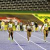 Ricardo Makyn/Staff Photographer
Veronica Campbell-Brown (left) races against Diandra Gilbert and Aleen Bailey, on the way to winning the women's 100 metres semi-final, at the Jamaica Athletics Administrative Association/Supreme Venture Limited  National Senior Championships, at the National Stadium yesterday. Campbell-Brown won in 10.95 seconds, while Bailey clocked 11.15 seconds.