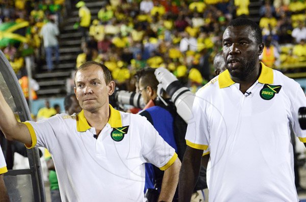 Ricardo Makyn/Staff Photographer
Jamaica's technical director Alfredo Montesso (left) and head coach Theodore Whitmore look on during the Jamaica vs Mexico World Cup qualifer inside the National Stadium on Tuesday night. Mexico won the match 1 - 0. 




Jamaica vs Mexico in the World Cup qualifier at the National Stadium