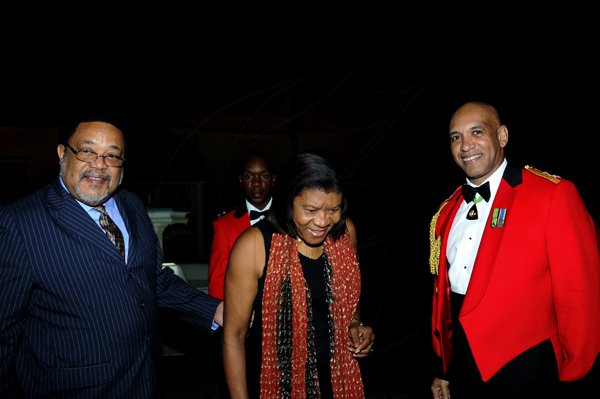 Winston Sill / Freelance Photographer
Major General Antony Anderson, Chief of Defence Staff host Cocktail Party,held at the Flagstall Officers' Mess, Up Park Camp on Saturday night December 1, 2012. Here are ----??? McCalla (left); Chief Justice Zaila McCalla (centre); and Major Gen. Anderson (right).