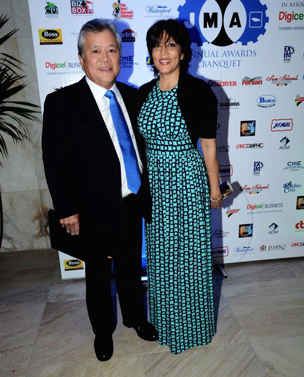 Winston Sill/Freelance Photographer
The Jamaica Manufacturers' Association Limited (JMA) in association with Digicel host the 46th Annual Awards Banquet, held at the Jamaica Pegasus Hotel, New Kingston on Thursday night October 9, 2014. Here are Gary "Butch" Hendrickson and his wife Heidi.