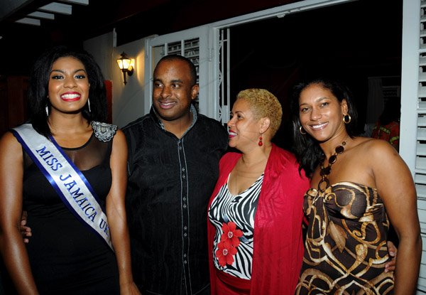 Winston Sill / Freelance Photographer
Ian Lyn host  Birthday Party for June Daley, President of Miss Jamaica UK Pageant, held at Waterworks Road on Monday night February 4, 2013. Here rae Gemma Feare (left); Ian Lyn (second left); Sharon Lue-Moncrieffe (second right); and Dr. Kurdell Espinosa (right).