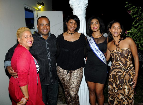 Winston Sill / Freelance Photographer
Ian Lyn host  Birthday Party for June Daley, President of Miss Jamaica UK Pageant, held at Waterworks Road on Monday night February 4, 2013. Here are Sharon Lue-Moncrieffe (left); Ian Lyn (second left); June Daley (centre); Gemma Feare (second right); and Dr. Kurdell Espinosa (right).