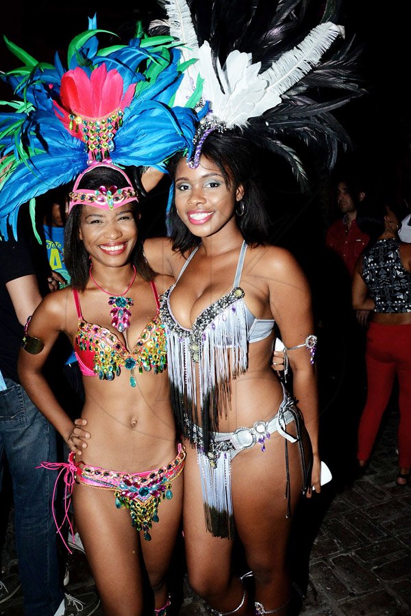 Winston Sill/Freelance Photographer
Karnival Countdown Fete, held at Devon House, Hope Road on Thursday night February 5, 2015.
Revelling in the excitement while showing off their Carnival-ready bodies are Damali Earle and Melissa Dacres-Jones.