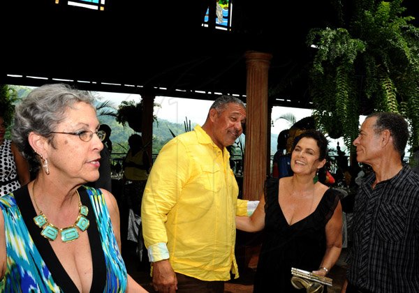 Winston Sill/Freelance Photographer
Kenny Benjamin host Brunch in honour of his OJ Award, held at Montgomery Road, Stony Hill on Monday October 21, 2013. Here are Sonja Sutherland (left); Saleem Lazarus  (centre); Cindy Breakspeare-Bent (second right); and Rupert Bent (right).
