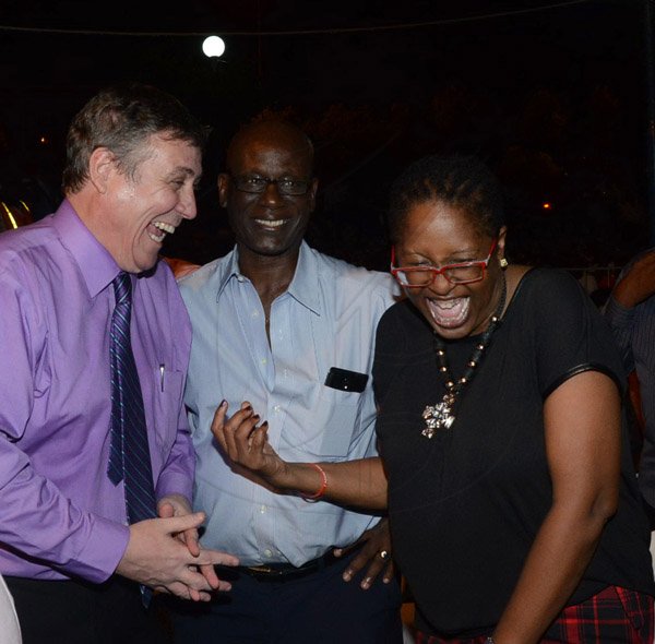 Winston Sill/Freelance Photographer
Kingston and St. Andrew Corporation (KSAC) Christmas Tree Lighting Ceremony and Concert, held at St. William Grant Park, Downtown, Kingston on Wednesday night December 3, 2014. Here are  Barry O'Brien ( left), CEO, Digicel; Desmond McKenzie (centre), Member of Parliament; and Angela Brown-Burke (right), Mayor, KSAC.
