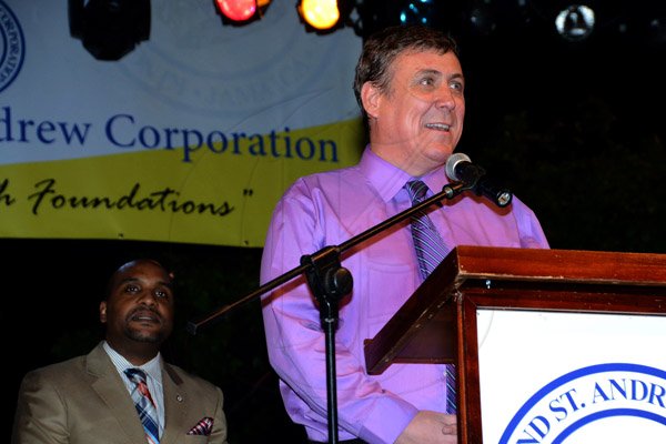 Winston Sill/Freelance Photographer
Kingston and St. Andrew Corporation (KSAC) Christmas Tree Lighting Ceremony and Concert, held at St. William Grant Park, Downtown, Kingston on Wednesday night December 3, 2014. Here are Robert Hill (left), Town Clerk; and Barry O'Brien (right), CEO, Digicel.