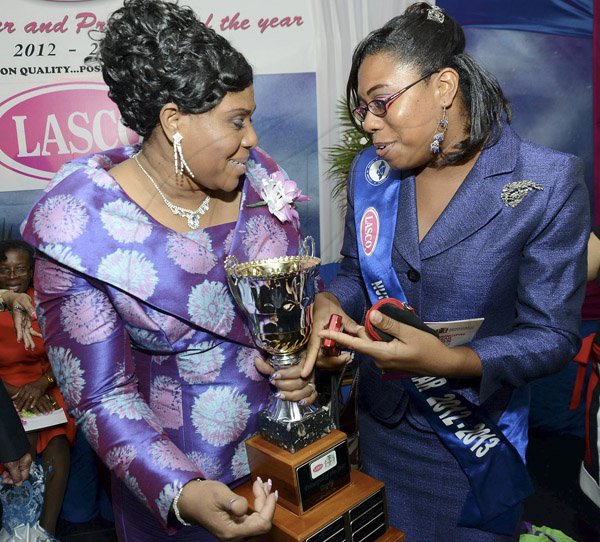 Rudolph Brown/Photographer
Dr. Magared Bailey, principal of the year chat with  Victoria Melhado, (right) LASCO Nurse of the Year 2012/2013 at the LASCO 2012-2013 Teacher and Principal of the Year Awards at the Wyndham Hotel in New Kingston on Tuesday, December 4, 2012