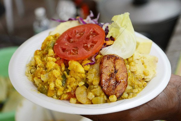 Rudolph Brown/Photographer
Stewed braod beans and ackee with turn cormeal prepared by Dr Spice Vegetarian Restaurant.

...........................................................................
Twelve Tribes of Isreal Irie Livity Expo at the Headquarters on Hope Road in Kingston on Sunday, 28, 2013
