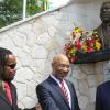 Rudolph Brown/Photographer
Sir Patrick Allen, (centre) Governor General of Jamaica chat with Julius Garvey, (right) son of the Marcus Mosiah Garvey and Steven Golding, President of UNIA Jamaica at the Floral Tribute commemorating the 125th Anniversary of the birth The Rt. Excellent Marcus Mosiah Garvey, Jamaica National Hero at the National Heroes Park in Kingston on Friday, August 17-2012