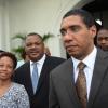 Rudolph Brown/Photographer
Opposition Leader Andrew Holness, (right) Danville Walker and his wife at the service of thanksgiving for the Mayer Michael Matalon at the Synagogue on duke Street in Kingston on Monday, February 6-2012