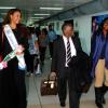 Winston Sill/Freelance Photographer
Miss Jamaica World 2013 and Miss World Caribbean Gina Hargitay return from Miss World Contest, at Norman Manley International Airport on Monday October 14, 2013. Here are Gina Hargitay (left); Sidney Bartley (centre), of the Ministry of Youth and Culture;  and Marlene Hargitay (right).