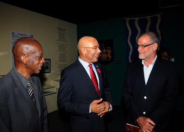 Winston Sill/Freelance Photographer
The Institute of Jamaica (IOJ) presents the Musgrave Medals Award Ceremony, held at The Institute's Complex, East Street, Kingston on Wednesday October 16, 2013. Here are Burchell Whiteman (left), Chairman of Council, IOJ; Governor General, Sir Patrick Allen (centre); and Joseph Pereira (right), Member of Council, IOJ.