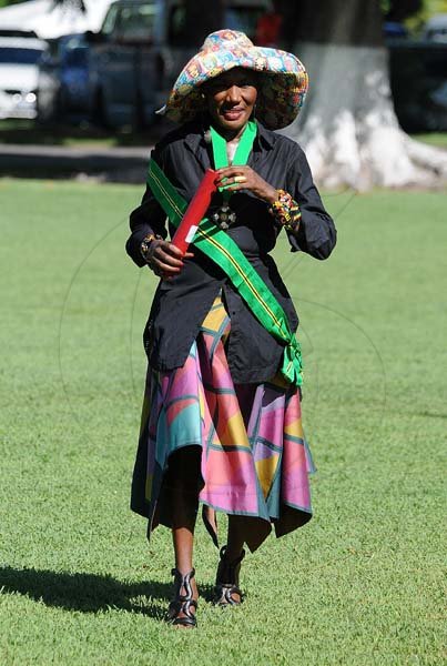 Lionel Rookwood/PhotographerGrace Jones walks back after recieving The Order of Jamaica during the National Awards and Honours held at King's House on October15th,2018