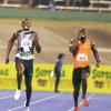 Ricardo Makyn/Staff Photographer
Yohan Blake (right) battles with (from left) Warren Weir, Usain Bolt and Nickel Ashmeade on the way to winning the men's 200 metres final at the JAAA/Supreme Ventures National Senior Track and Field Athletics Championships at the National Stadium on Sunday night.