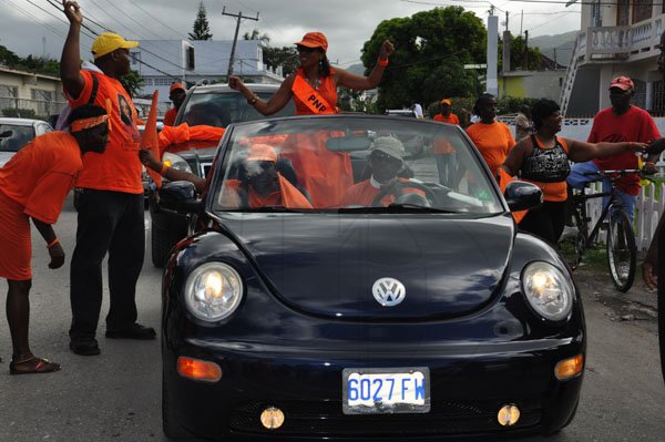 Janet Silvera Photo
 

People's National Party West Central St. James candidate Sharon Ffolkes-Abrahams arrives in a VW Sports car for Nomination Day at the Catherine Hall Primary in Montego Bay.
