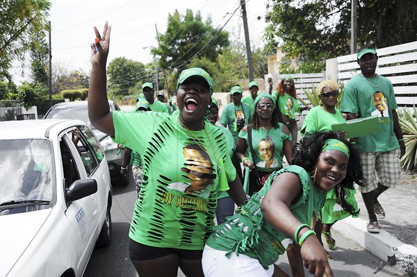 Ricardo Makyn/Staff Photographer
Supporters of Joy Coterell on Grants Pen Road  on Nomination Day Monday 5.3.2012