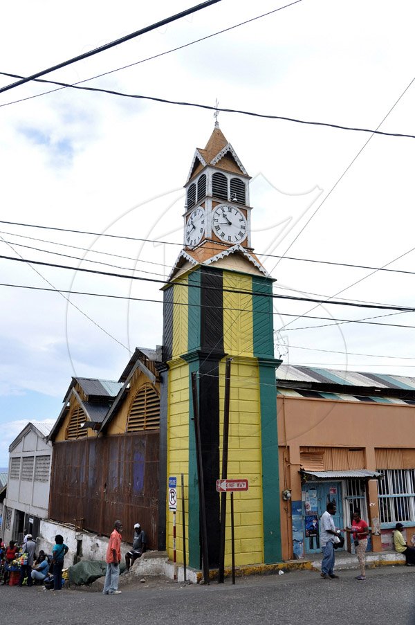 Jermaine Barnaby/Photographer
The famous big clock in St. Ann's Bay on Main Street during a tour of parish capital, St Ann's Bay on Saturday March 21, 2014.