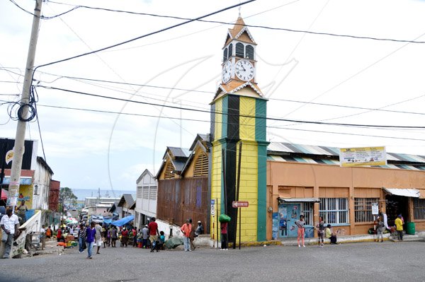 Jermaine Barnaby/Photographer
The famous big clock on Main Street in St Ann's bay during a tour of parish capital, St Ann's Bay on Saturday March 21, 2014.