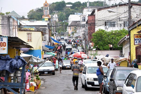 Jermaine Barnaby/Photographer
A wide view of Main Street near the St Ann's bay market during a tour of parish capital, St Ann's Bay on Saturday March 21, 2014.