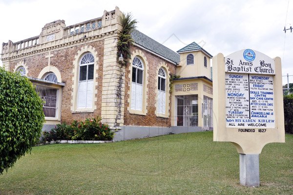 Jermaine Barnaby/Photographer
St Ann's bay Baptist church founded 1827 seen here during a tour of parish capital, St Ann's Bay on Saturday March 21, 2014.
