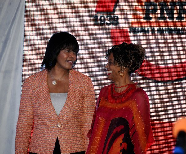 Winston Sill/Freelance Photographer
The Peioles National Party (PNP) 75th Anniversary National Gala and Awards Ceremony, held at Caymanas Golf Club, St. Catherine on Tuesday night September 17, 2013. Here are Prime Minister Portia Simpson-Miller (left); and Beverly Manley Duncan.