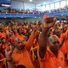 Rudolph Brown/Photographer
Comrades raise the fist at the PNP's 74th Annual Conference 2012 at National Arena in Kingston on Sunday, September 16-2012