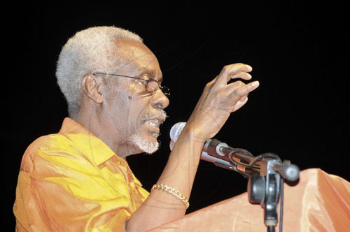 Winston Sill / Freelance Photographer
Former PNP President P.J. Patterson speaking at his party's mass meeting in Naggo Head, St. Catherine , on Thursday night.