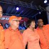 Jermaine Barnaby/Photographer
Hugh Buchanan (left) Evon Redman (second left) Prime Minister Portia Simpson Miller and Richard Parchment on stage at the PNP rally in Black River, St. Elizabeth on Sunday November 22, 2015.