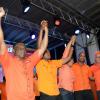 Jermaine Barnaby/Photographer
From left; Richard Parchment, Prime Minister Portia Simpson Miller, Daren Powell, Hugh Buchanan and Evon Redman on stage at the PNP rally in Black River, St. Elizabeth on Sunday November 22, 2015.