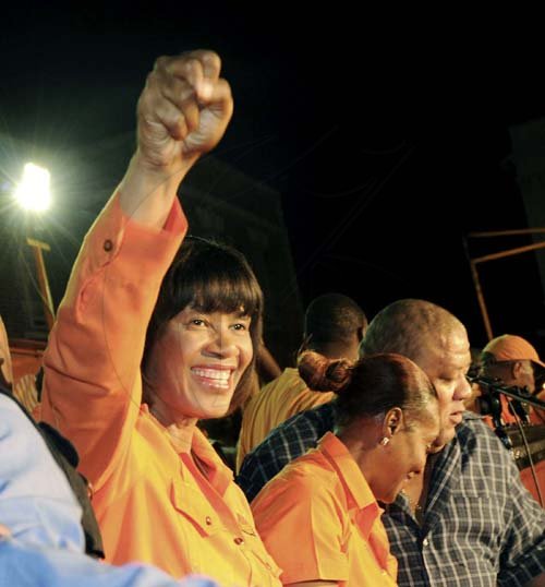 Ricardo Makyn/Staff Photographer
PNP leader Portia Simpson Miller at Emancipation Square on Sunday night.



People National Party meeting at Emancipation square in Spanish Town St Catherine on Sunday 27.11.2011