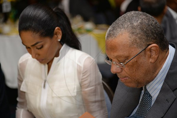Jermaine Barnaby/Photographer
Dr. Peter Phillips (right) and Lisa Hanna during the annual National Leadership Prayer Breakfast at the  Jamaica Pegasus Hotel in New Kingston on Thursday, January 21, 2016.