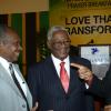 Ian Allen/Photographer
Reverend Dr.Peter Garth right, Chairman, National Leadership Prayer Breakfast Committee talks with Dr.Maitland Evans centre, President, International University of the Caribbean and Errol Rattray left, Executive Member of Hands Across Jamaica after the conclussion of the 33rd National Leadership Prayer Breakfast under the theme:"Love That Transform". The Prayer Beakfast was held at the Jamaica Pegasus Hotel in Kingston on Thursday.