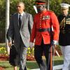 Jermaine Barnaby/Photographer
Colonel Daniel Pryce guides US President Barrack Obama just before he laid a wreath at National Heroes Park on Thursday April 9, 2015.
