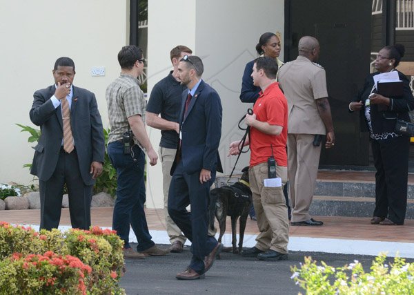 Rudolph Brown/Photographer
Security personnel at Jamaican House before President Barack Obama arrival at Jamaica House, in Kingston, Jamaica on Thursday, April 9, 2015,